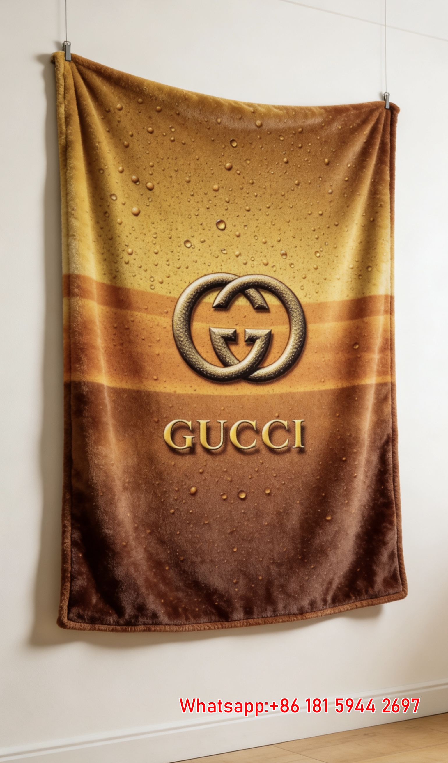 Premium Gucci Style Gold Wall Tapestry Luxury Golden GG Logo Flannel Blanket IMG_2659